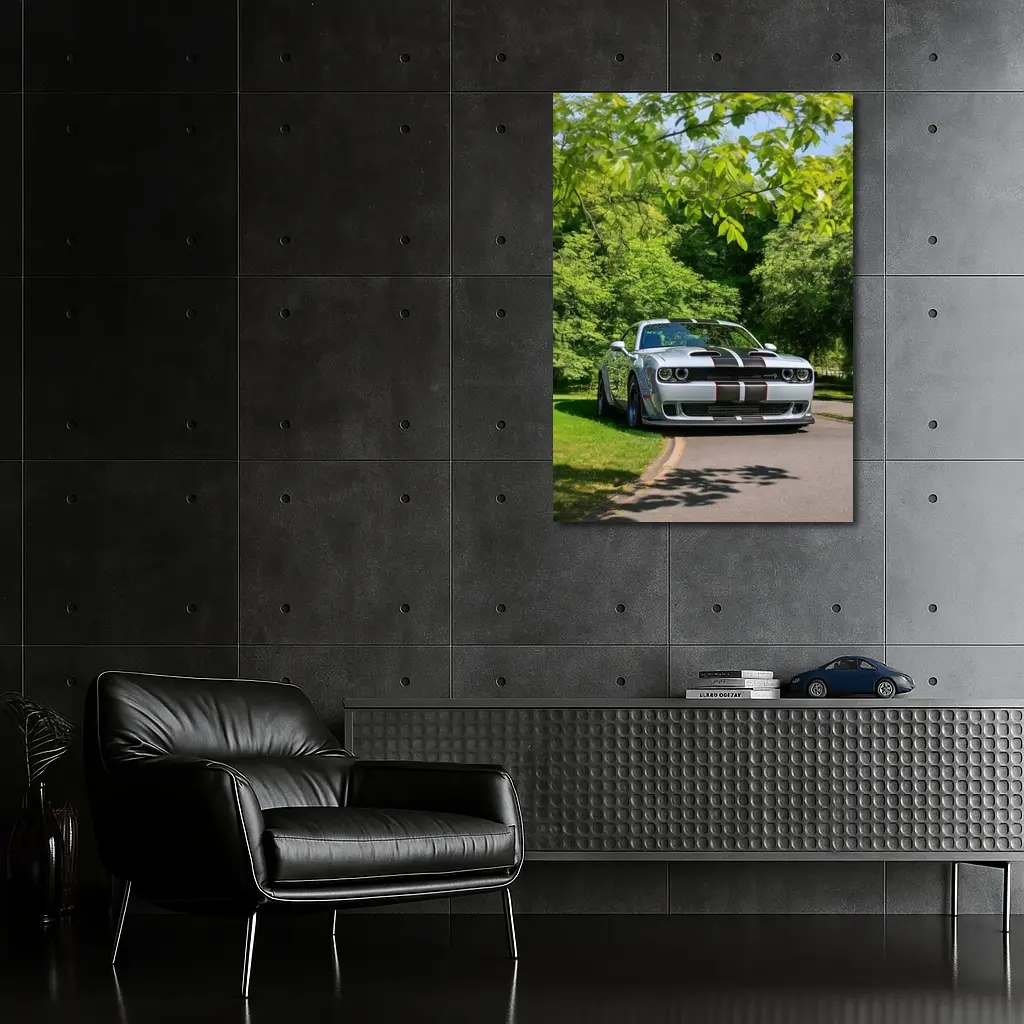 Dodge Challenger Silver Stripes Green Park – Wall Art