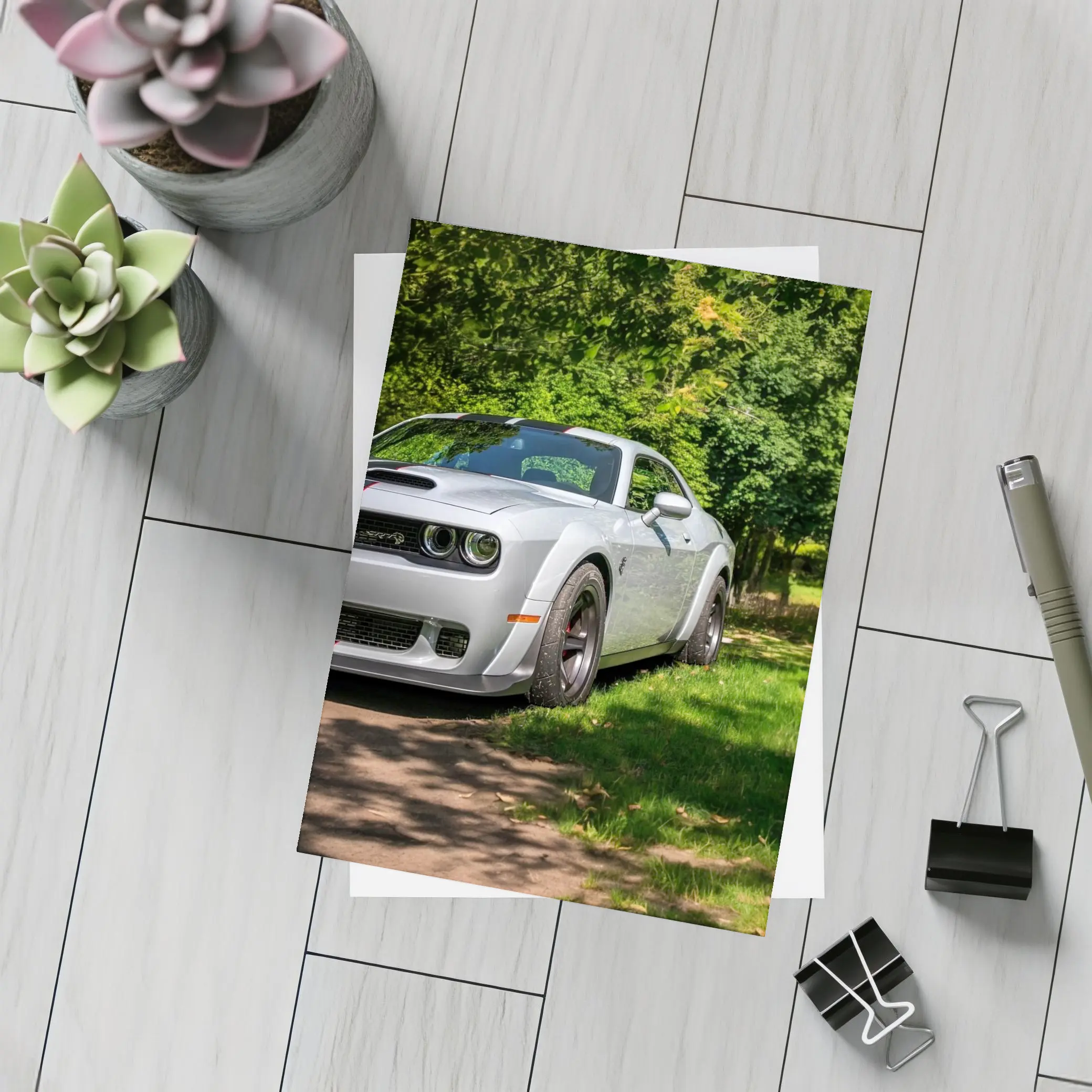 Dodge Challenger SRT Silver Muscle Car Green Park – Postcards