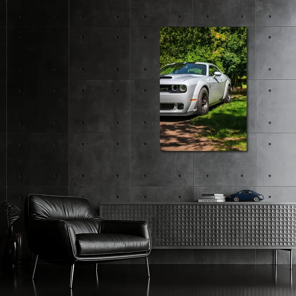 Dodge Challenger SRT Silver Muscle Car Green Park – Wall Art