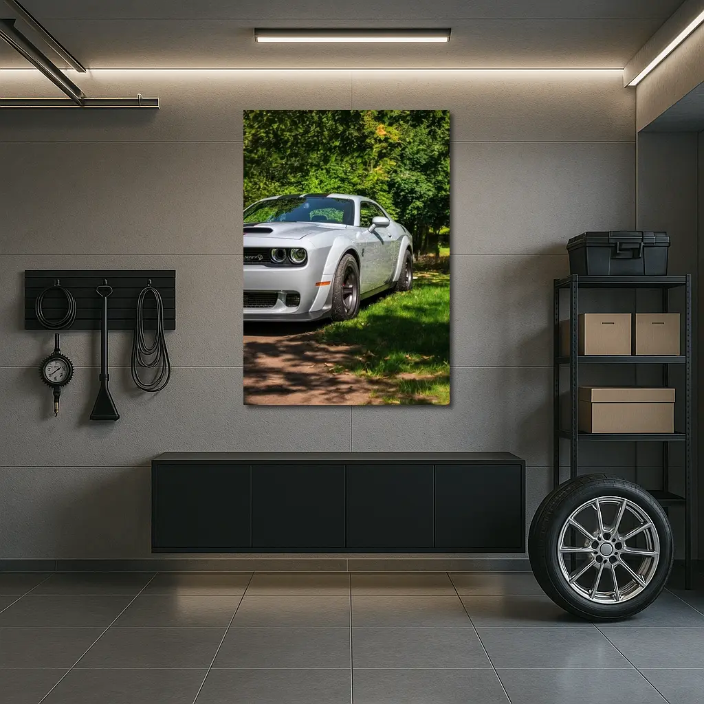 Dodge Challenger SRT Silver Muscle Car Green Park – Wall Art
