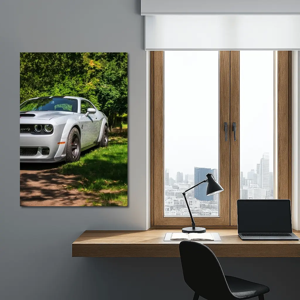 Dodge Challenger SRT Silver Muscle Car Green Park – Wall Art
