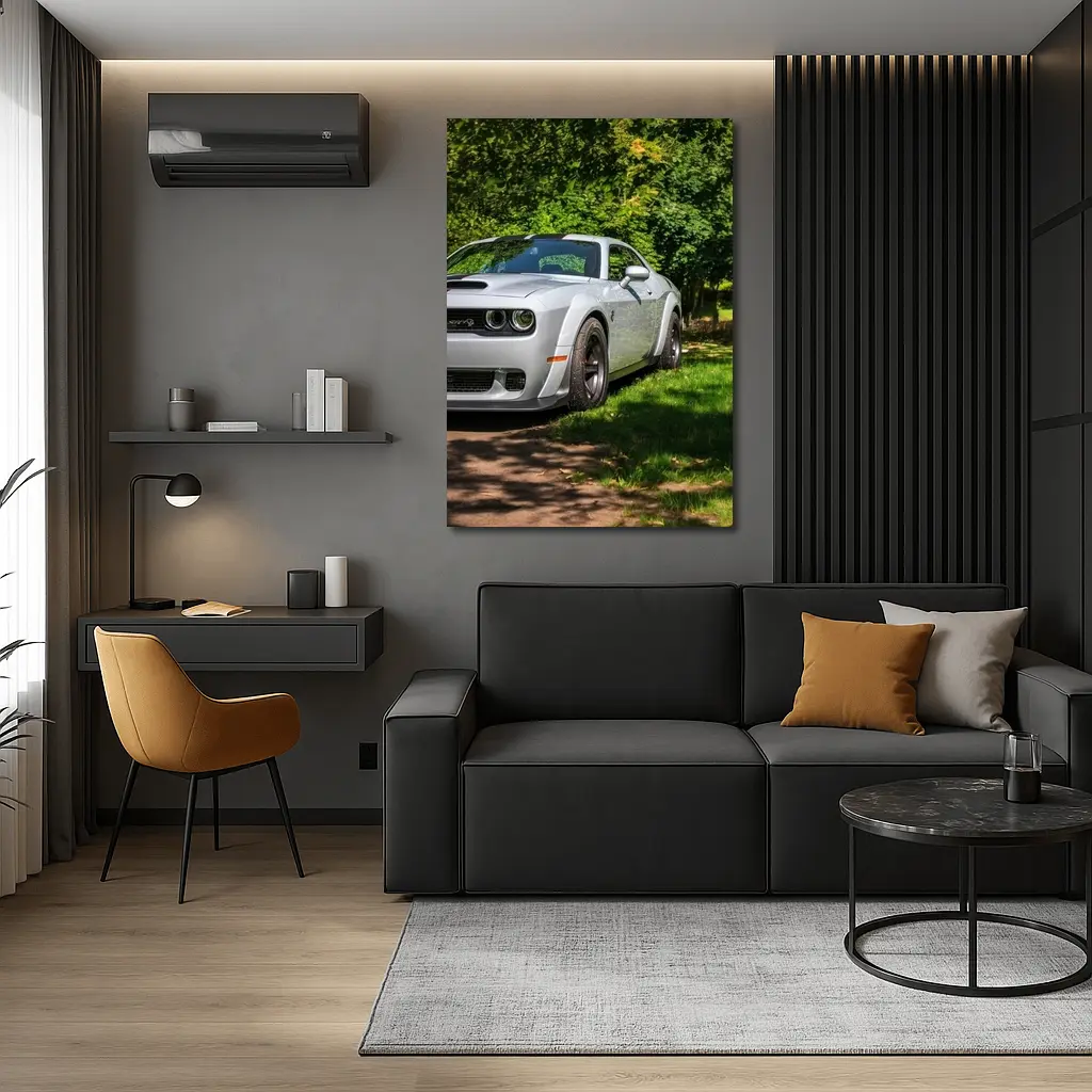 Dodge Challenger SRT Silver Muscle Car Green Park – Wall Art