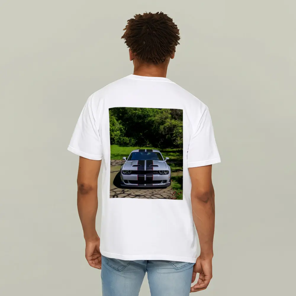 Dodge Challenger Widebody Silver Racing Stripes Park – T-Shirts