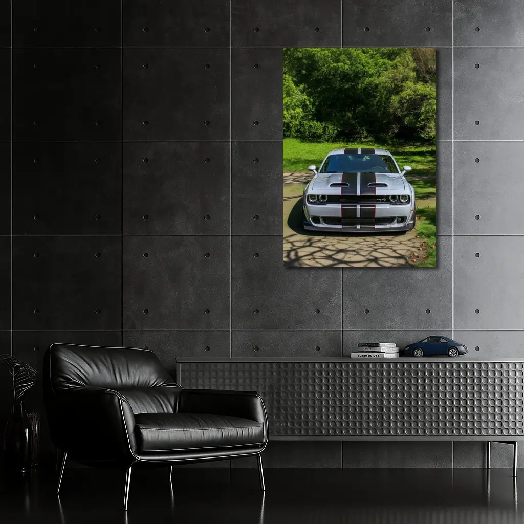 Dodge Challenger Widebody Silver Racing Stripes Park – Wall Art