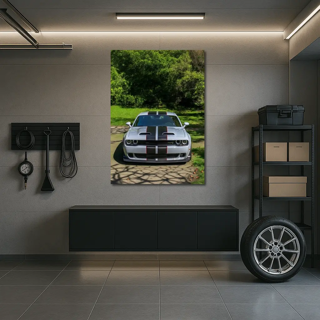 Dodge Challenger Widebody Silver Racing Stripes Park – Wall Art