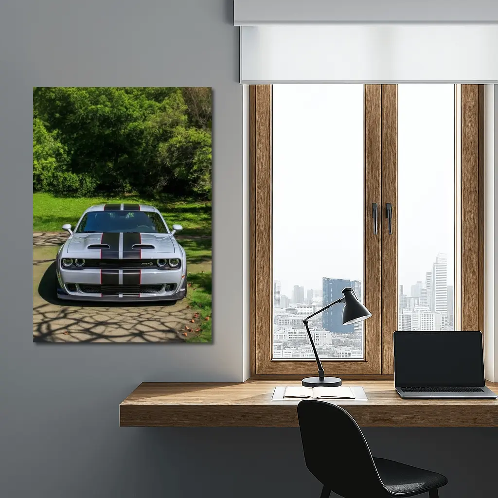 Dodge Challenger Widebody Silver Racing Stripes Park – Wall Art