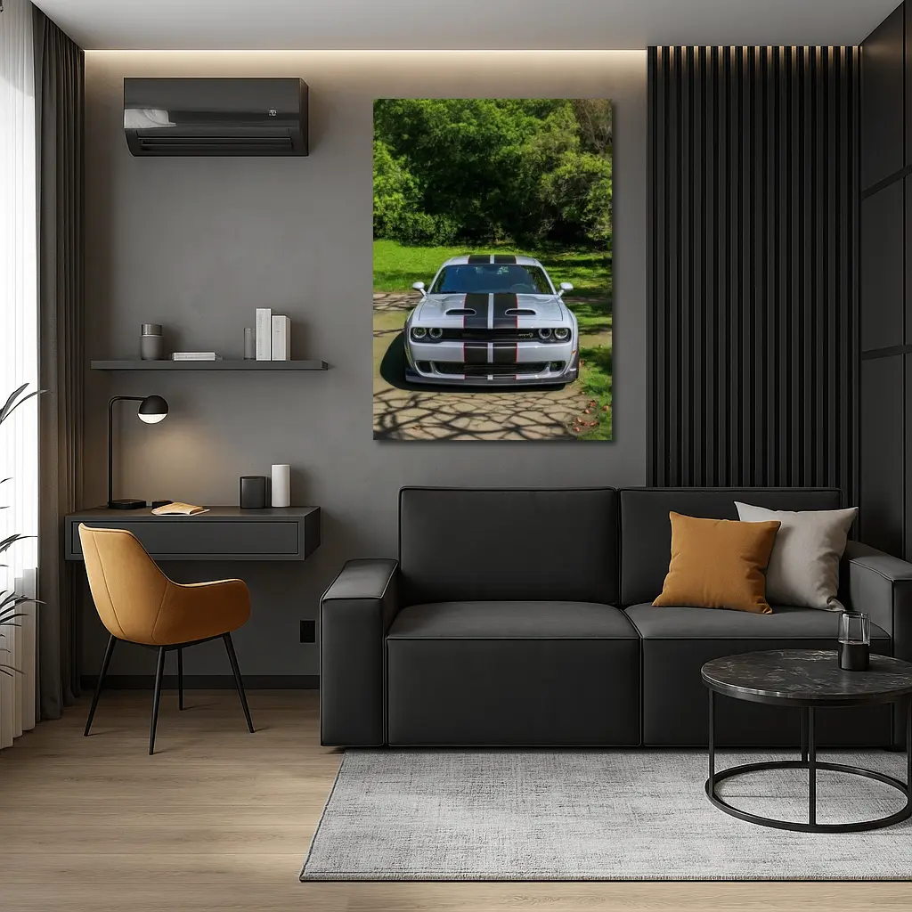 Dodge Challenger Widebody Silver Racing Stripes Park – Wall Art