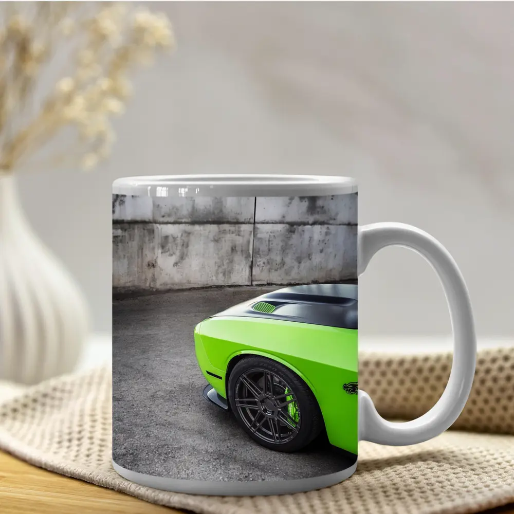 Dodge Challenger Green Muscle Car Concrete Wall – Mugs