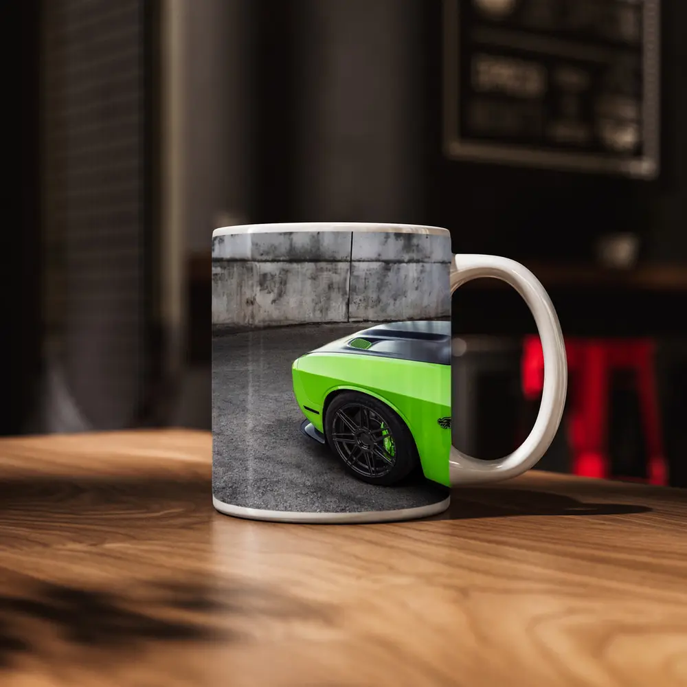 Dodge Challenger Green Muscle Car Concrete Wall – Mugs