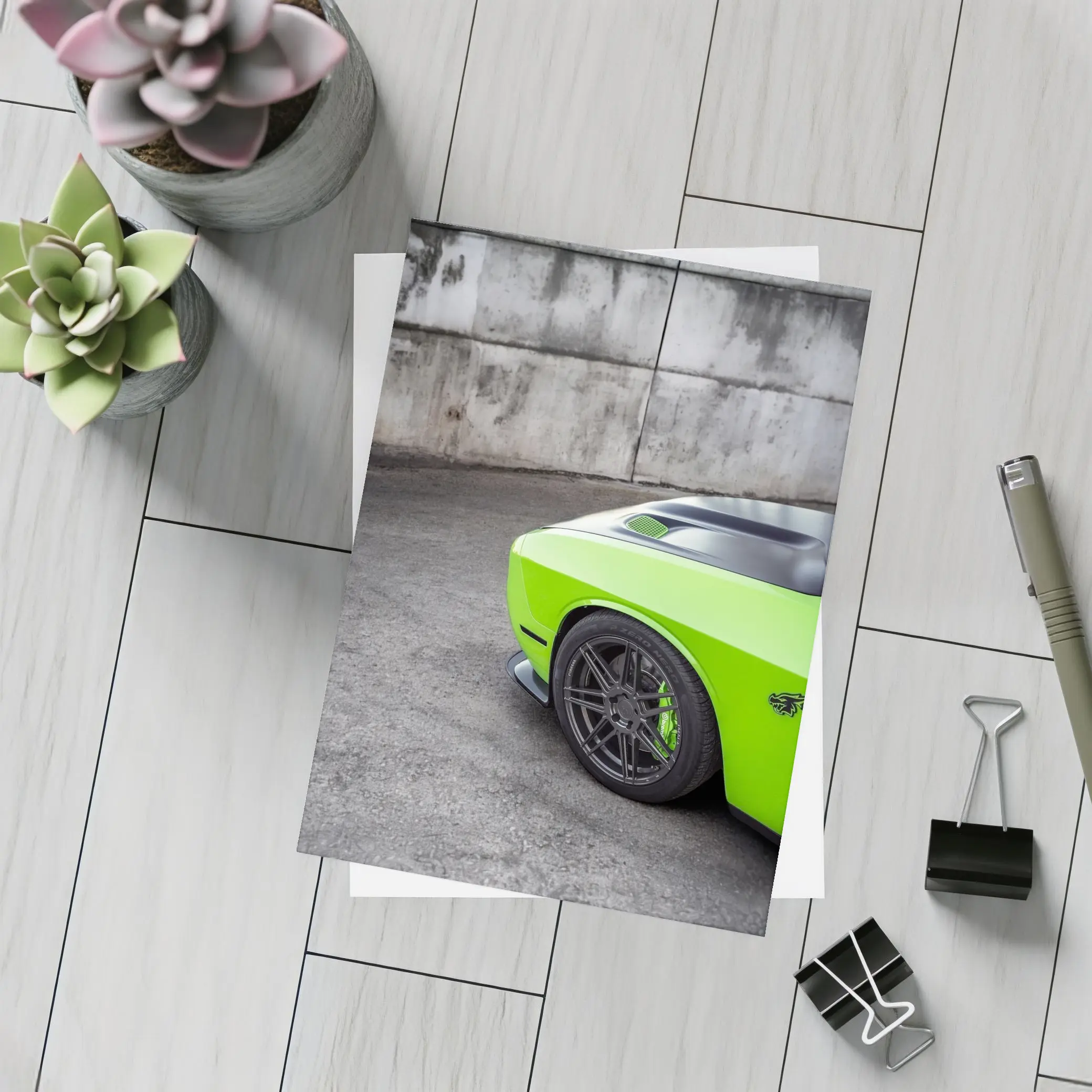 Dodge Challenger Green Muscle Car Concrete Wall – Postcards