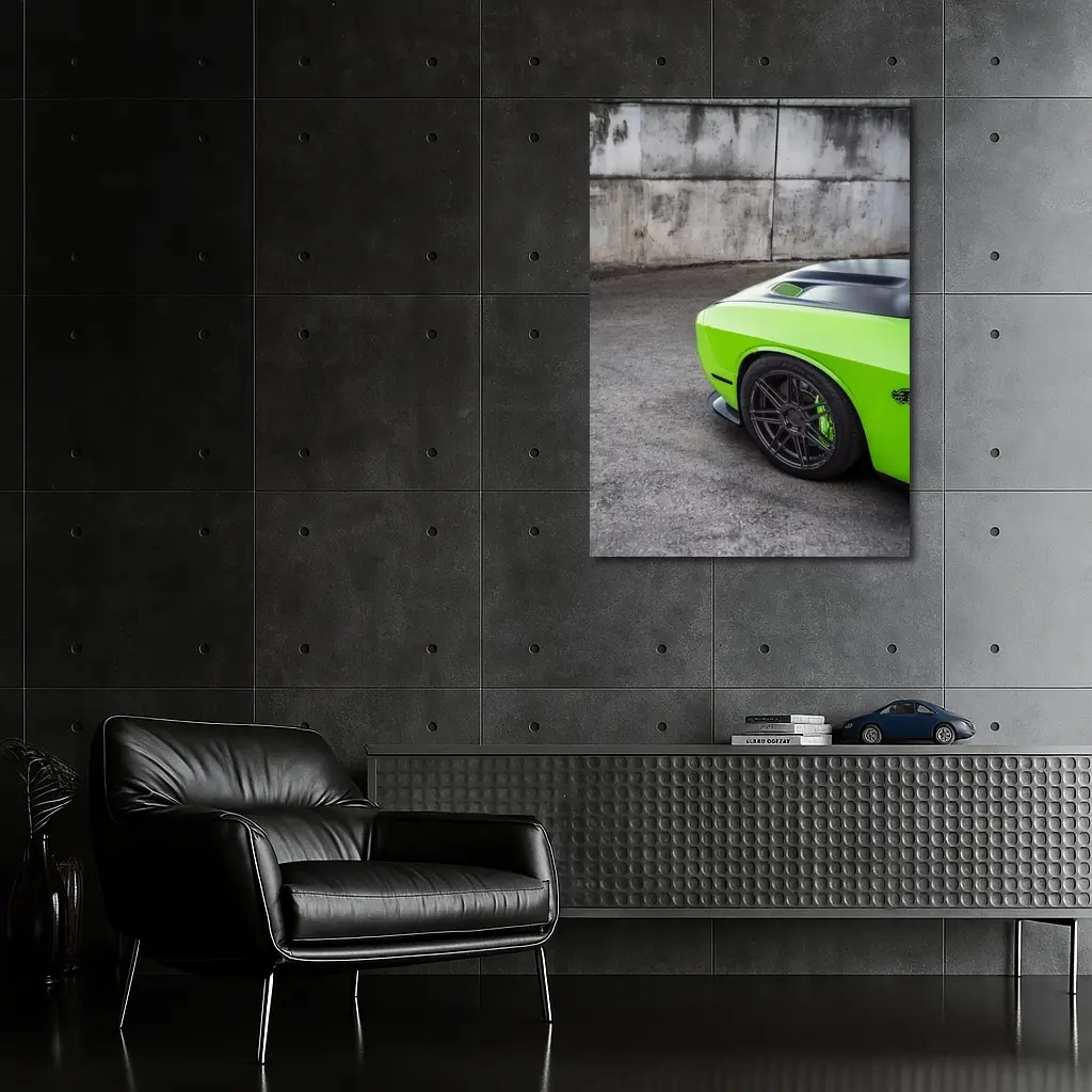 Dodge Challenger Green Muscle Car Concrete Wall – Wall Art
