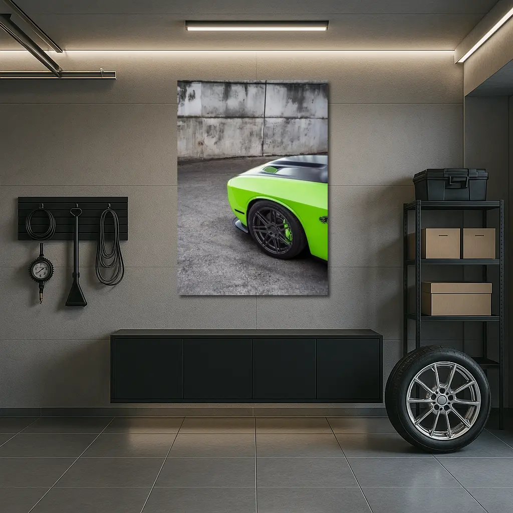 Dodge Challenger Green Muscle Car Concrete Wall – Wall Art