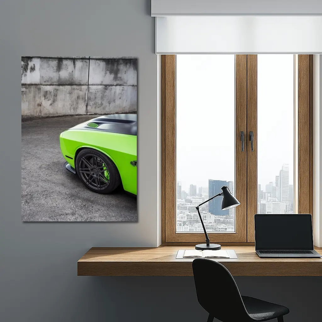 Dodge Challenger Green Muscle Car Concrete Wall – Wall Art