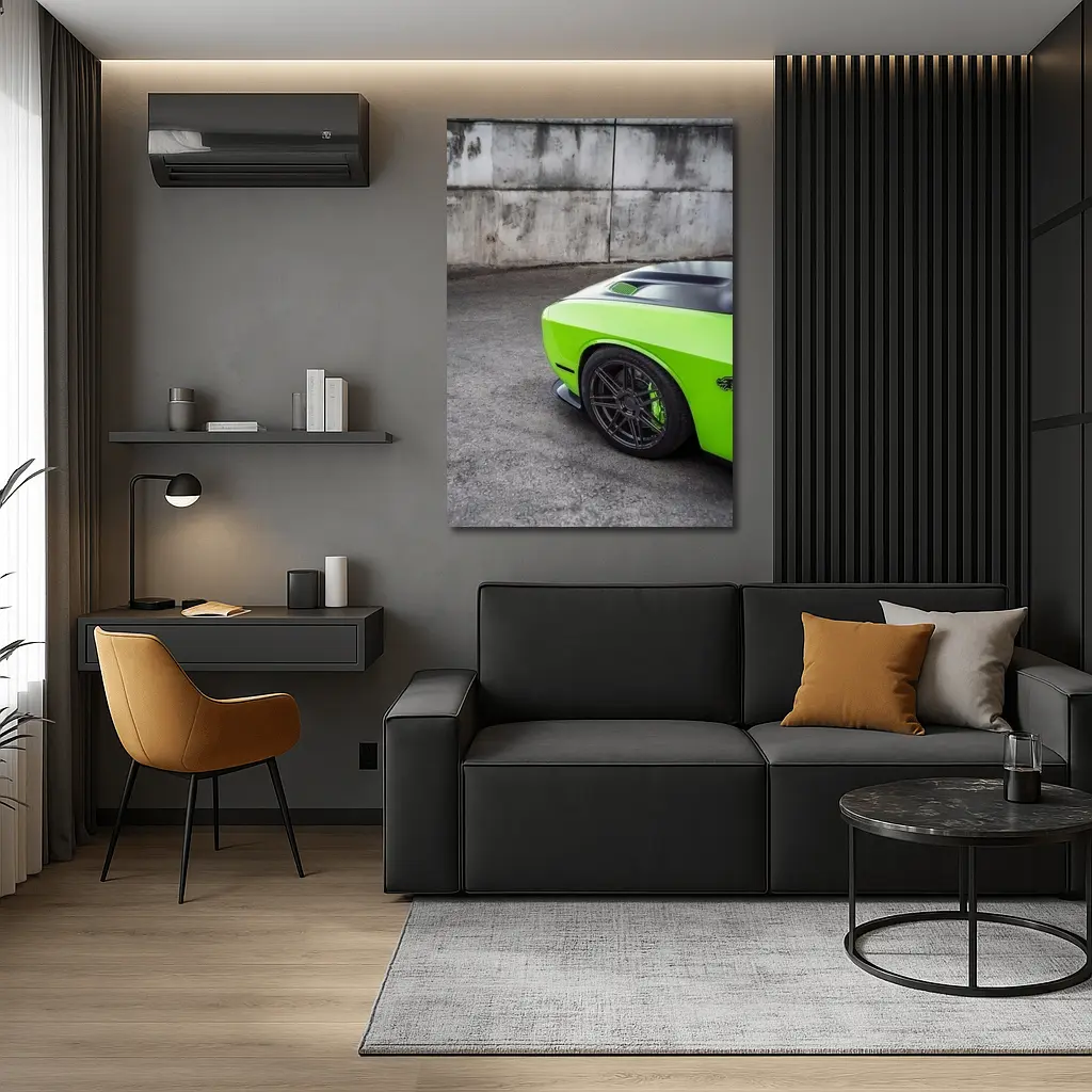 Dodge Challenger Green Muscle Car Concrete Wall – Wall Art