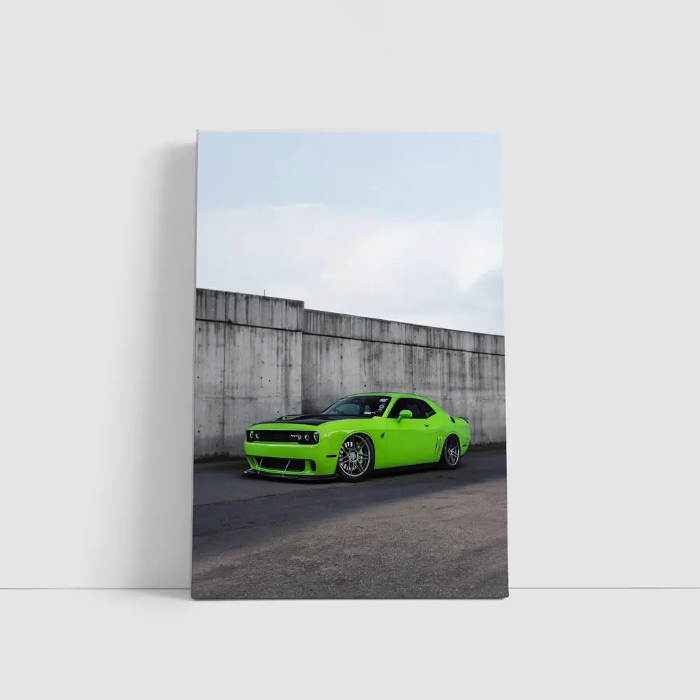 Dodge Challenger Green Muscle Car Concrete Wall – Wall Art