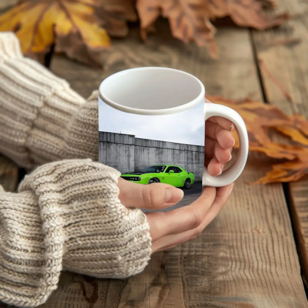 Dodge Challenger Green Muscle Car Concrete Wall – Mugs