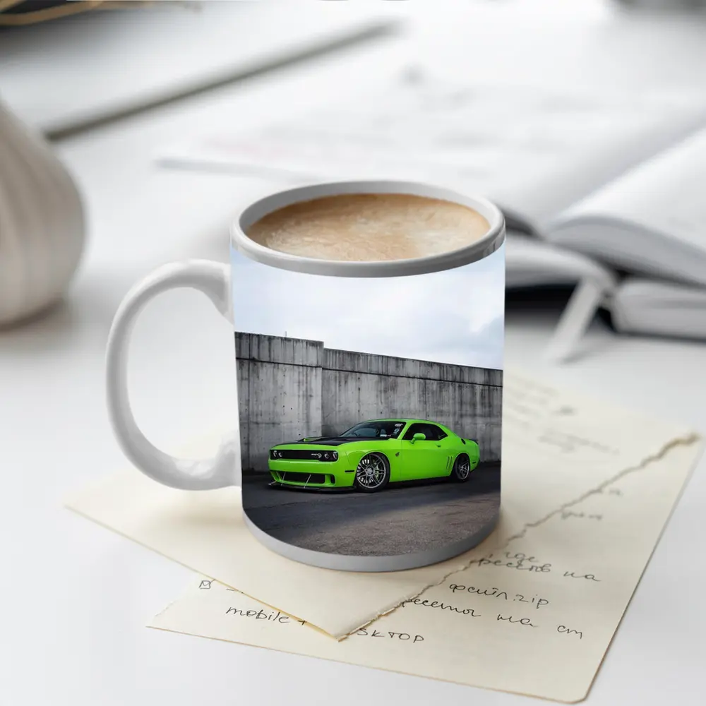 Dodge Challenger Green Muscle Car Concrete Wall – Mugs