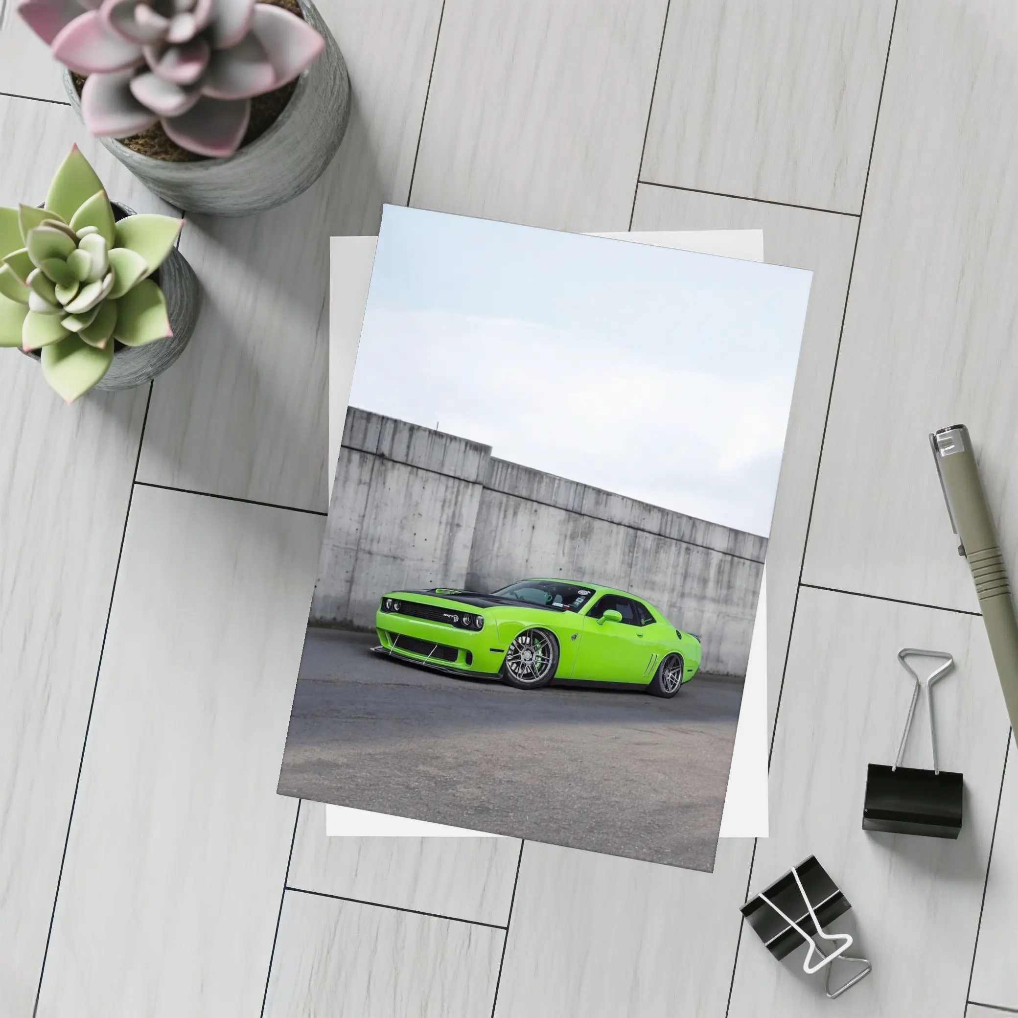 Dodge Challenger Green Muscle Car Concrete Wall – Postcards