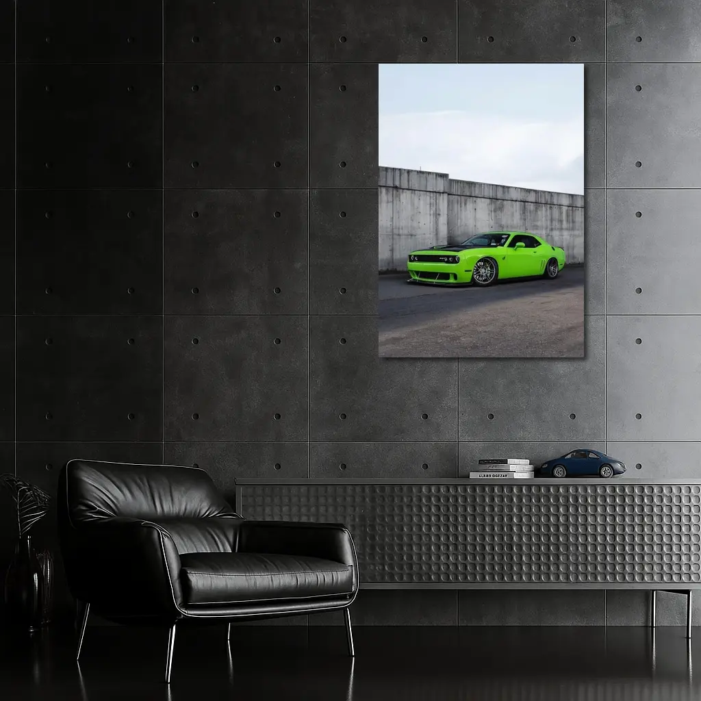 Dodge Challenger Green Muscle Car Concrete Wall – Wall Art