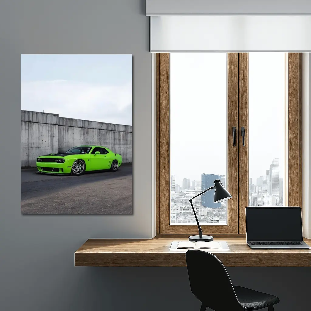 Dodge Challenger Green Muscle Car Concrete Wall – Wall Art