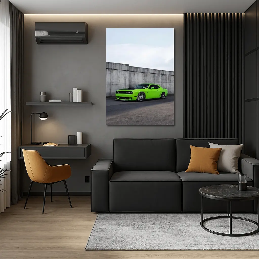 Dodge Challenger Green Muscle Car Concrete Wall – Wall Art