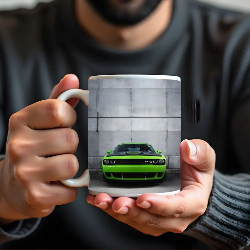 Dodge Challenger SRT Hellcat Green Concrete Wall – Mugs