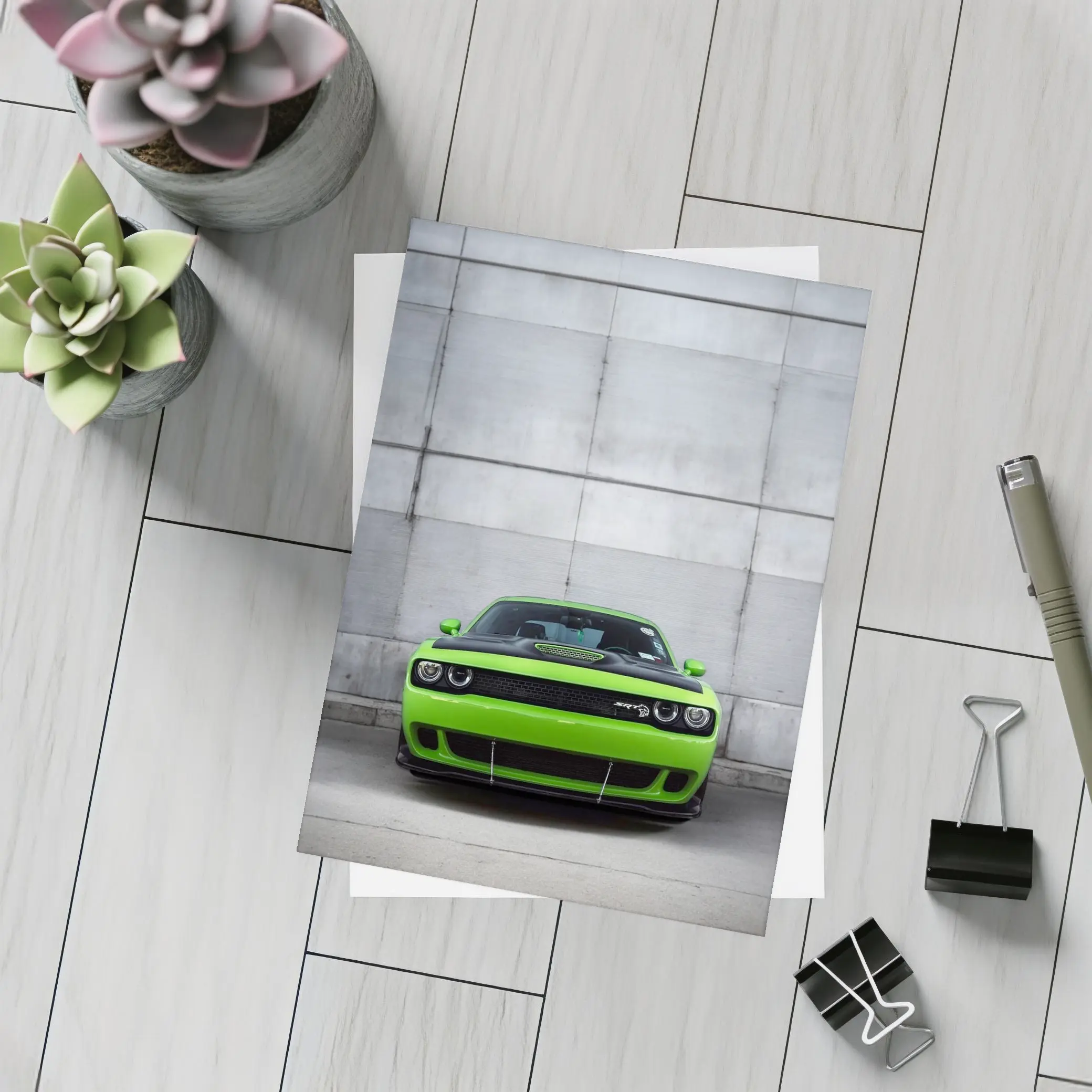 Dodge Challenger SRT Hellcat Green Concrete Wall – Postcards