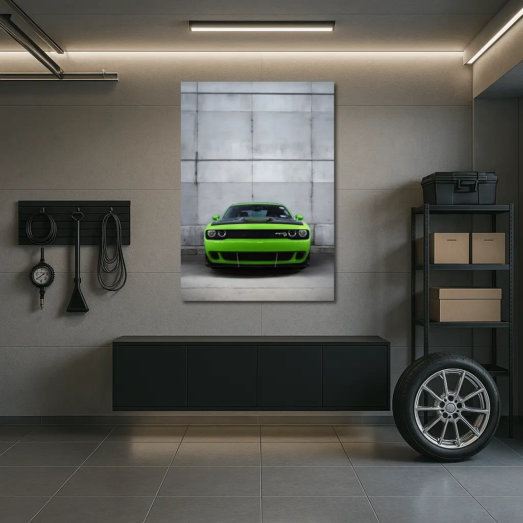 Dodge Challenger SRT Hellcat Green Concrete Wall – Wall Art
