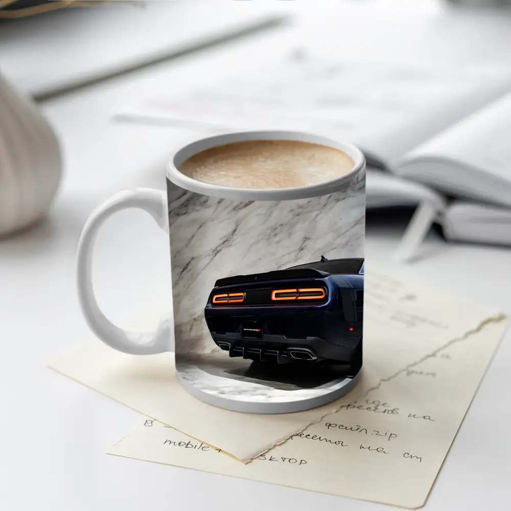 Dodge Challenger Rear View Marble Background – Mugs
