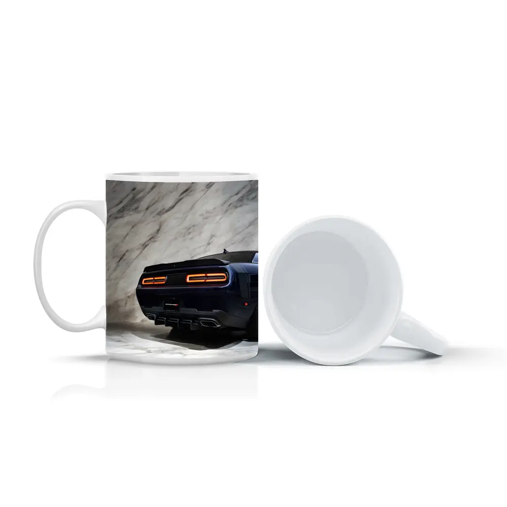 Dodge Challenger Rear View Marble Background – Mugs