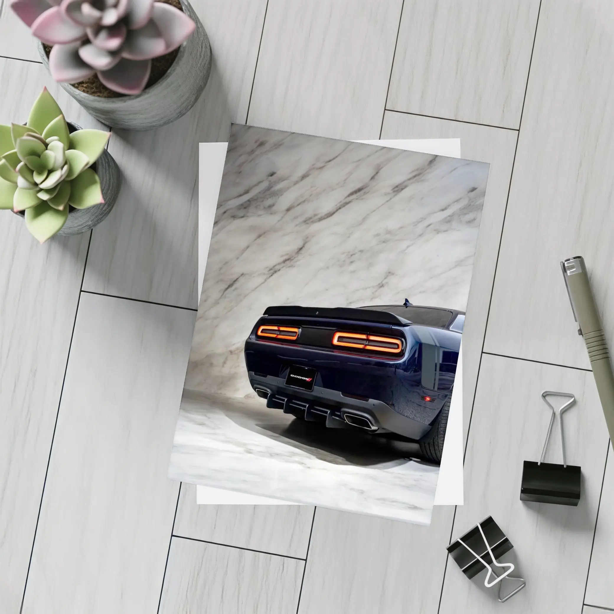 Dodge Challenger Rear View Marble Background – Postcards
