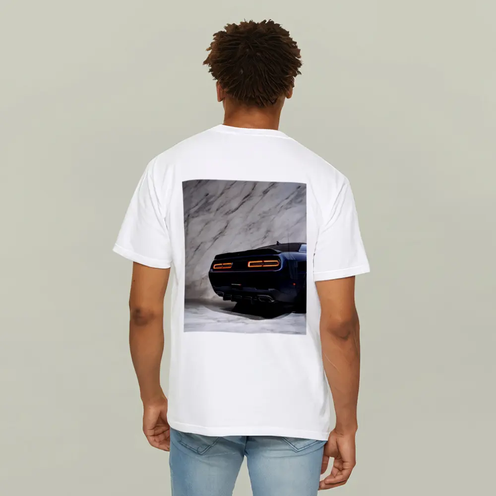 Dodge Challenger Rear View Marble Background – T-Shirts