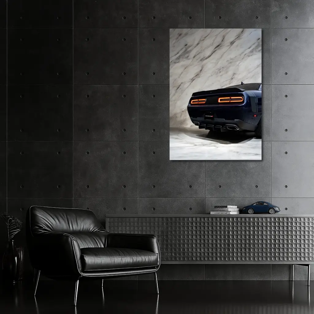Dodge Challenger Rear View Marble Background – Wall Art