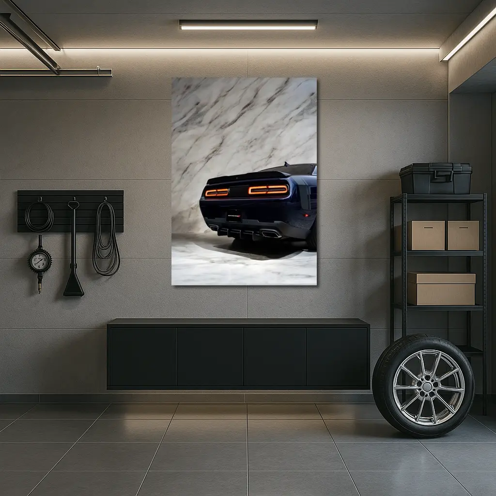 Dodge Challenger Rear View Marble Background – Wall Art