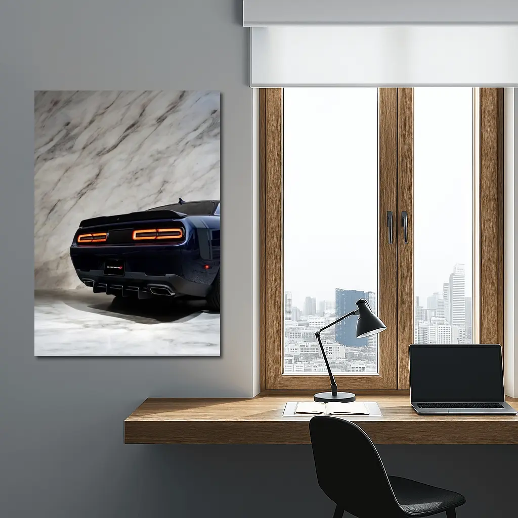 Dodge Challenger Rear View Marble Background – Wall Art