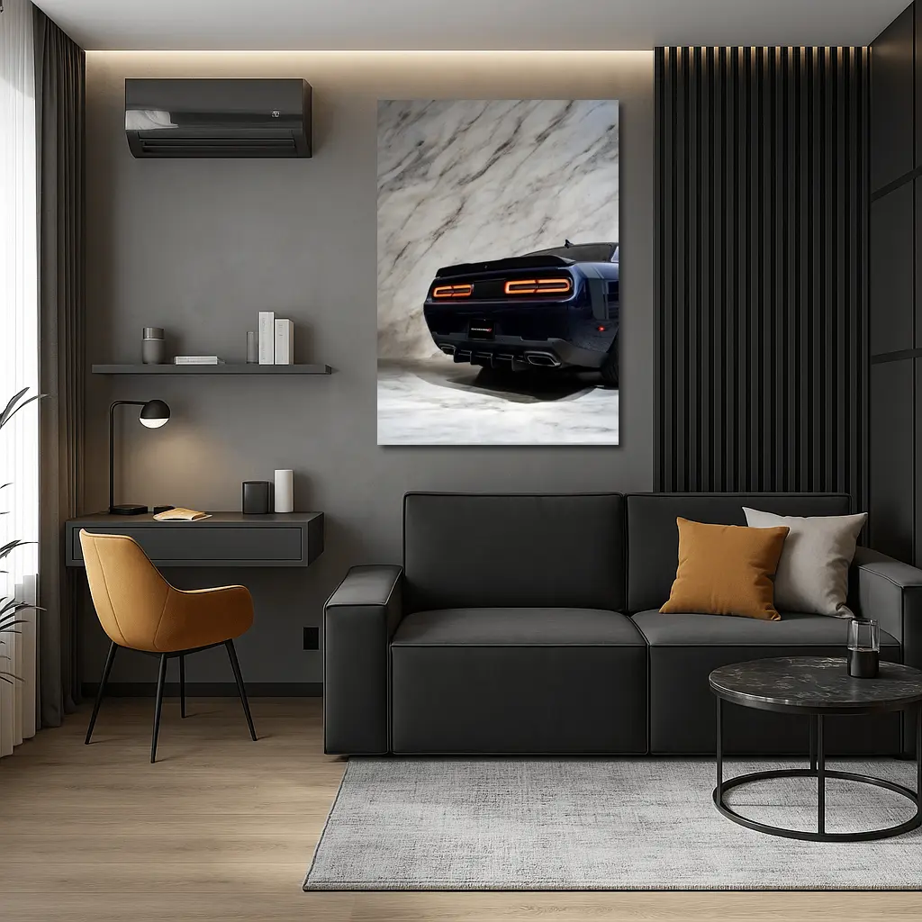 Dodge Challenger Rear View Marble Background – Wall Art