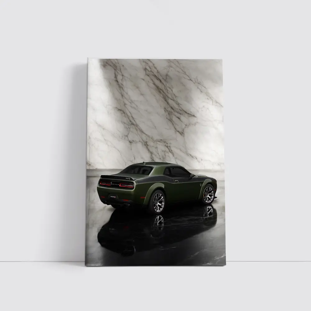 Dodge Challenger Green Against Marble Wall – Wall Art
