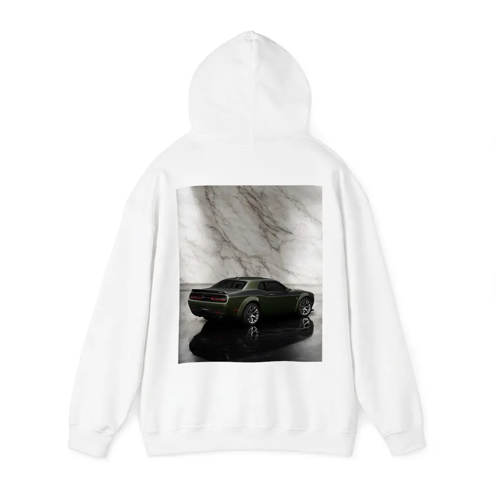 Dodge Challenger Green Against Marble Wall – Hoodies