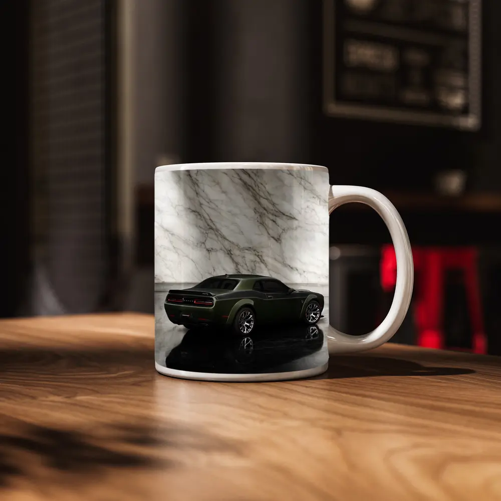 Dodge Challenger Green Against Marble Wall – Mugs