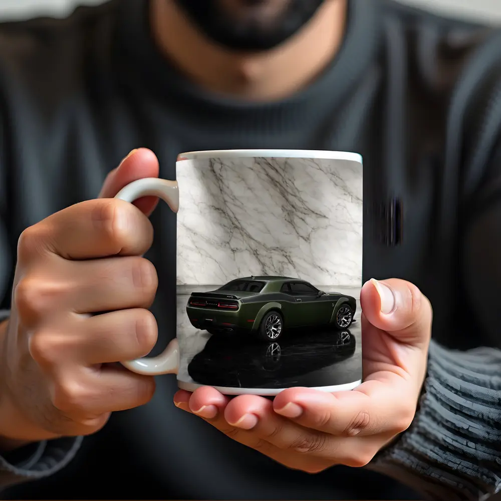 Dodge Challenger Green Against Marble Wall – Mugs