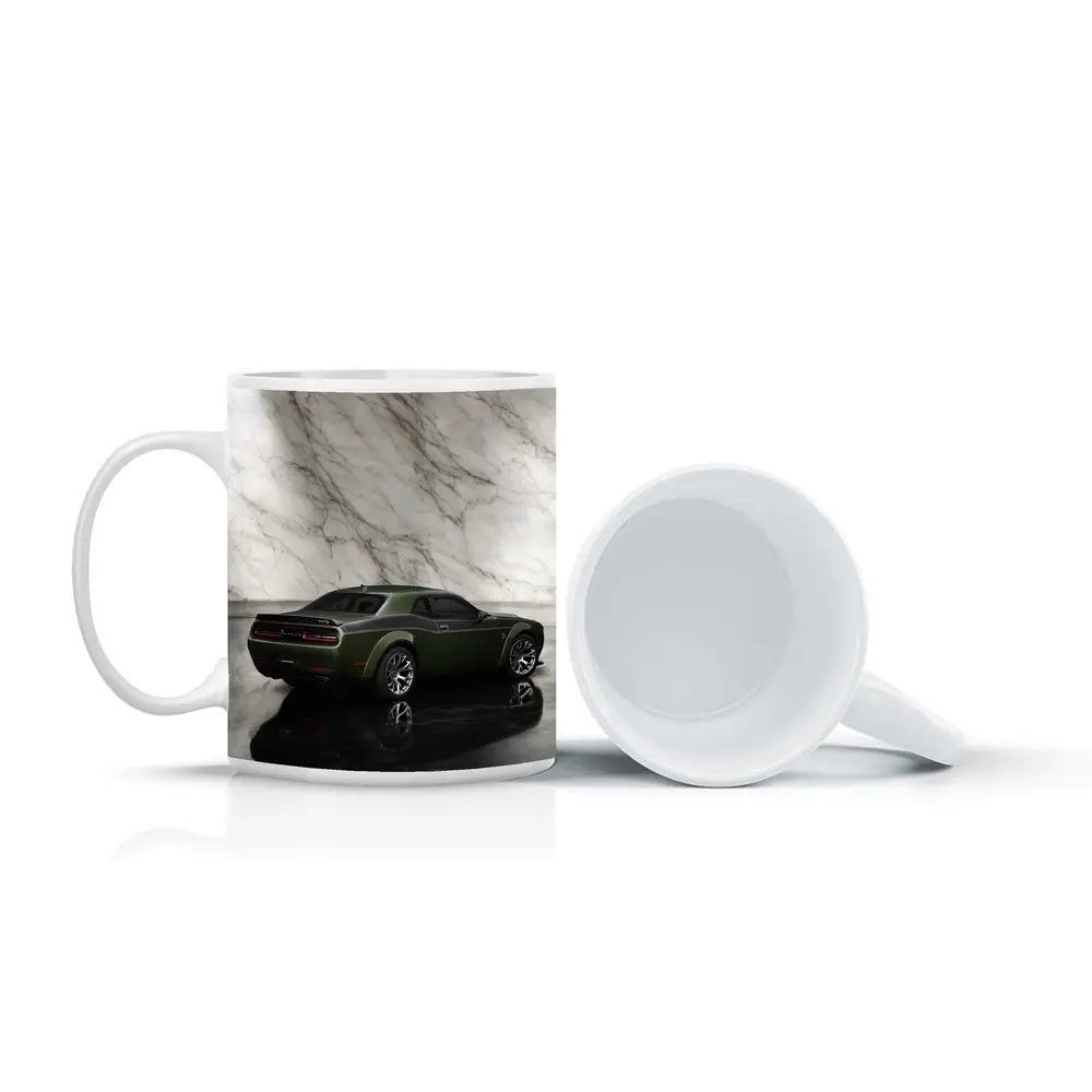 Dodge Challenger Green Against Marble Wall – Mugs
