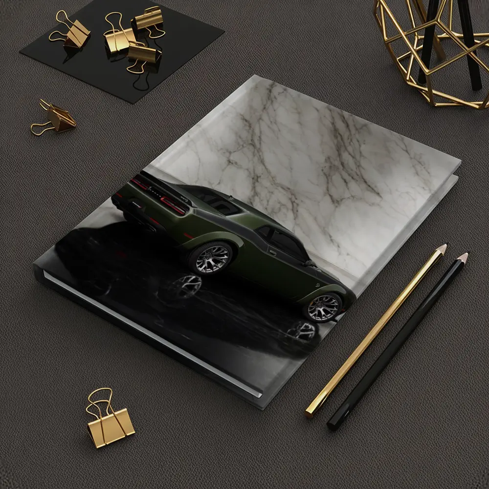Dodge Challenger Green Against Marble Wall – Notebooks