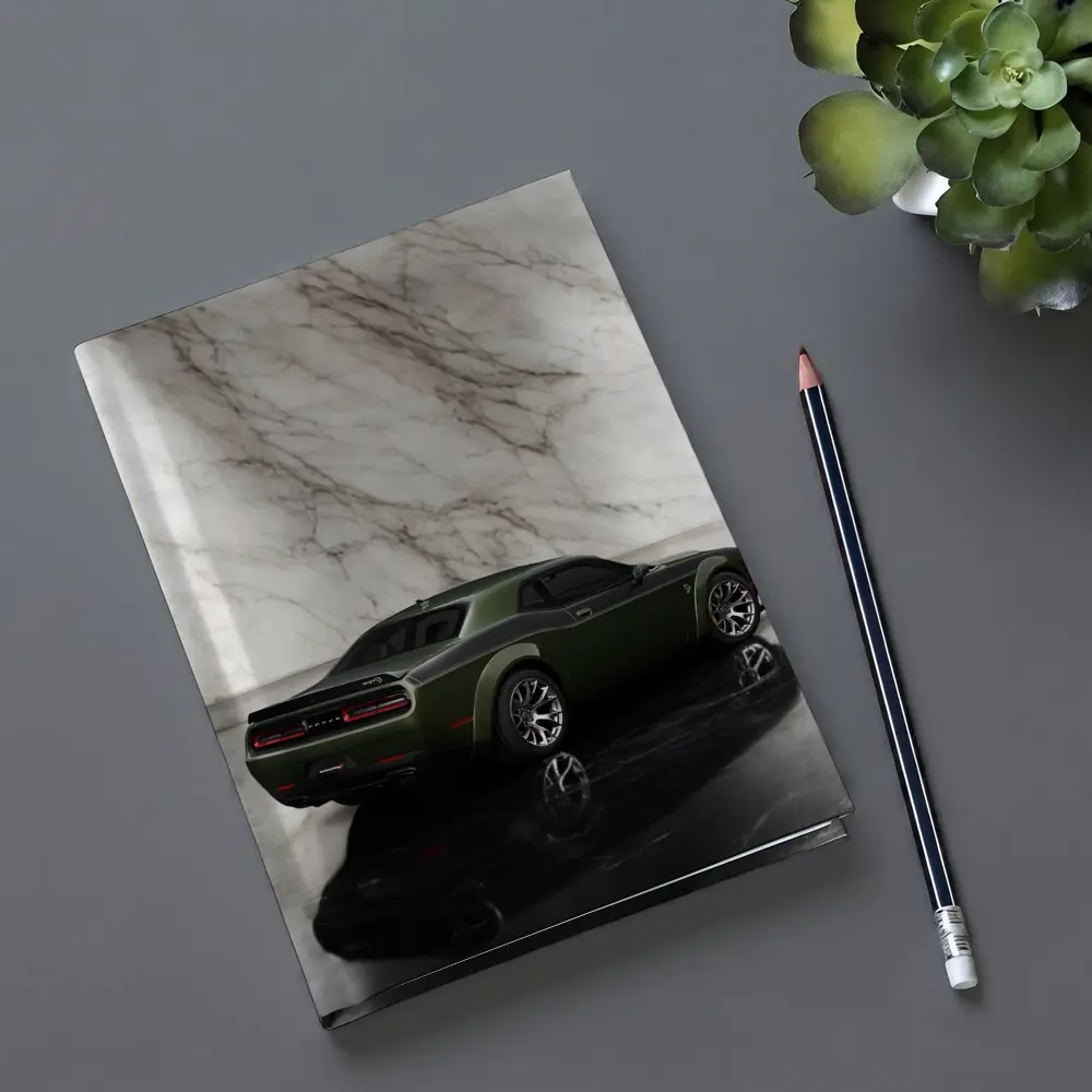 Dodge Challenger Green Against Marble Wall – Notebooks