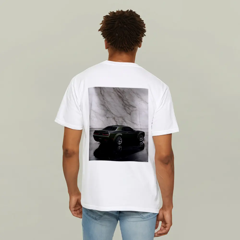 Dodge Challenger Green Against Marble Wall – T-Shirts