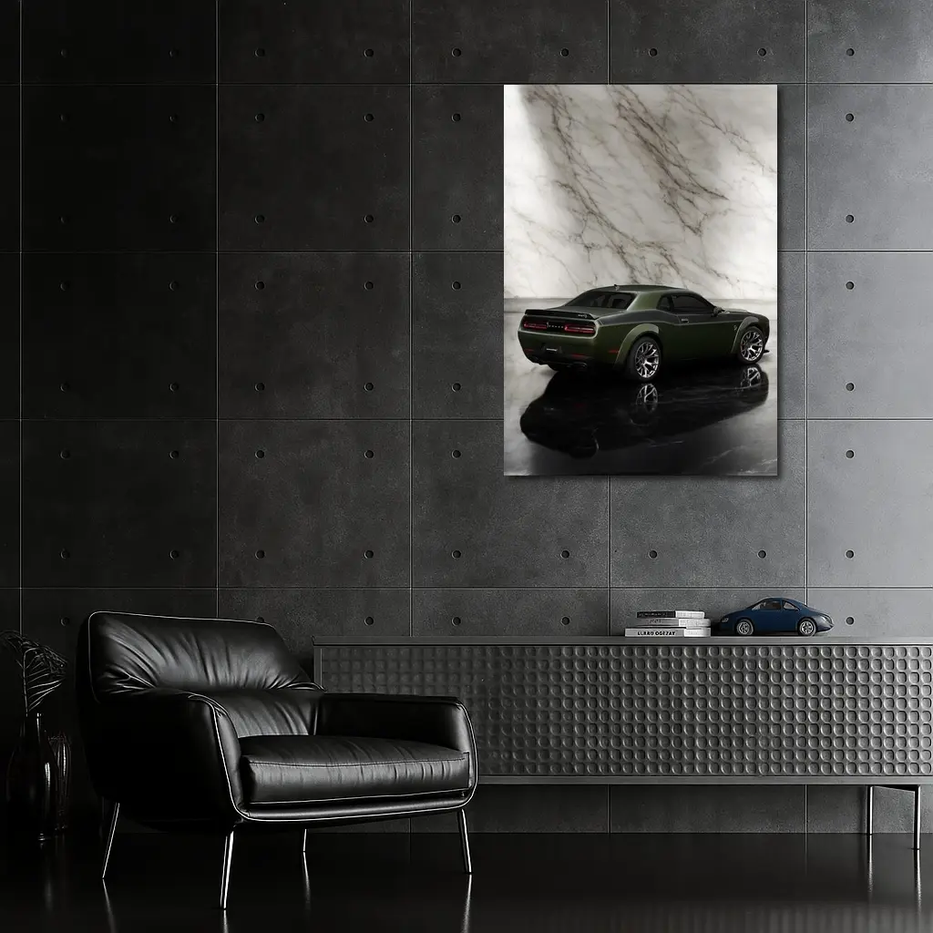 Dodge Challenger Green Against Marble Wall – Wall Art