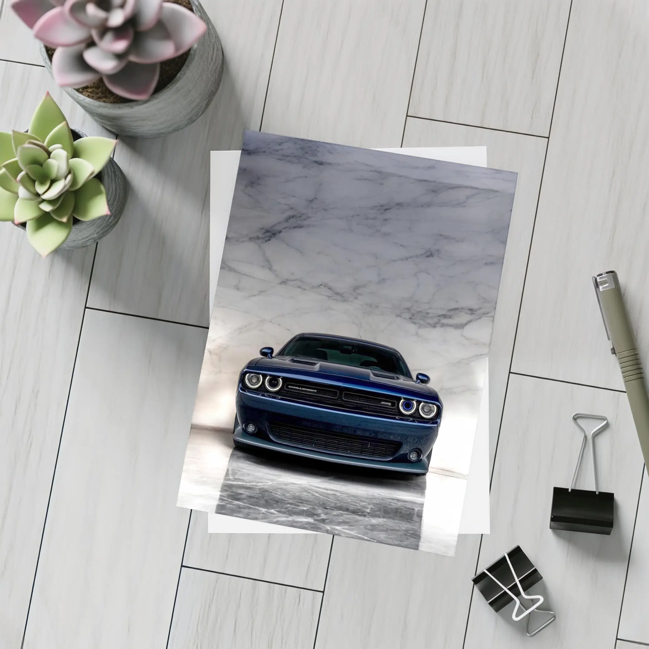 Dodge Challenger Deep Blue Marble Background – Postcards