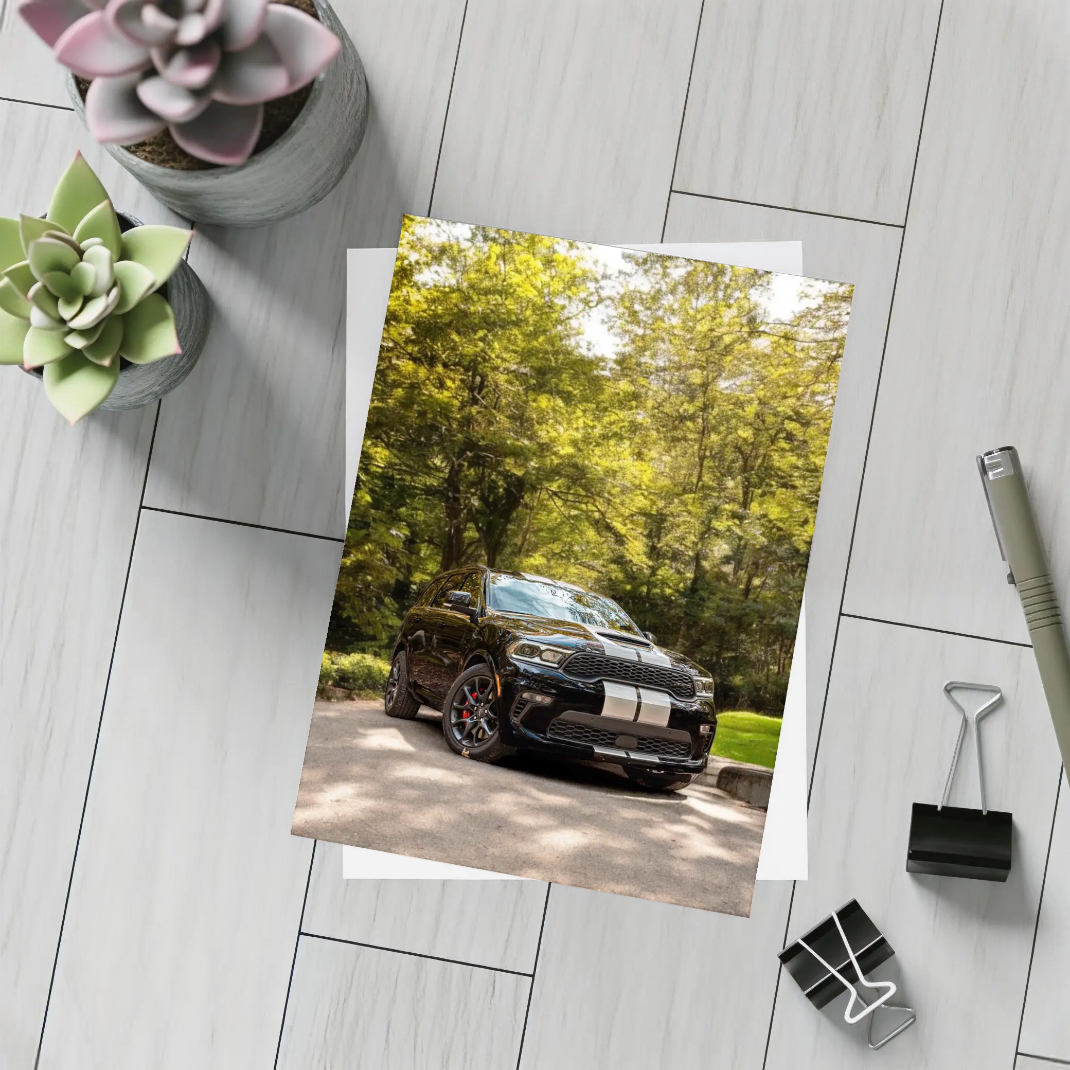 Dodge Durango Black SUV Forest Setting – Postcards