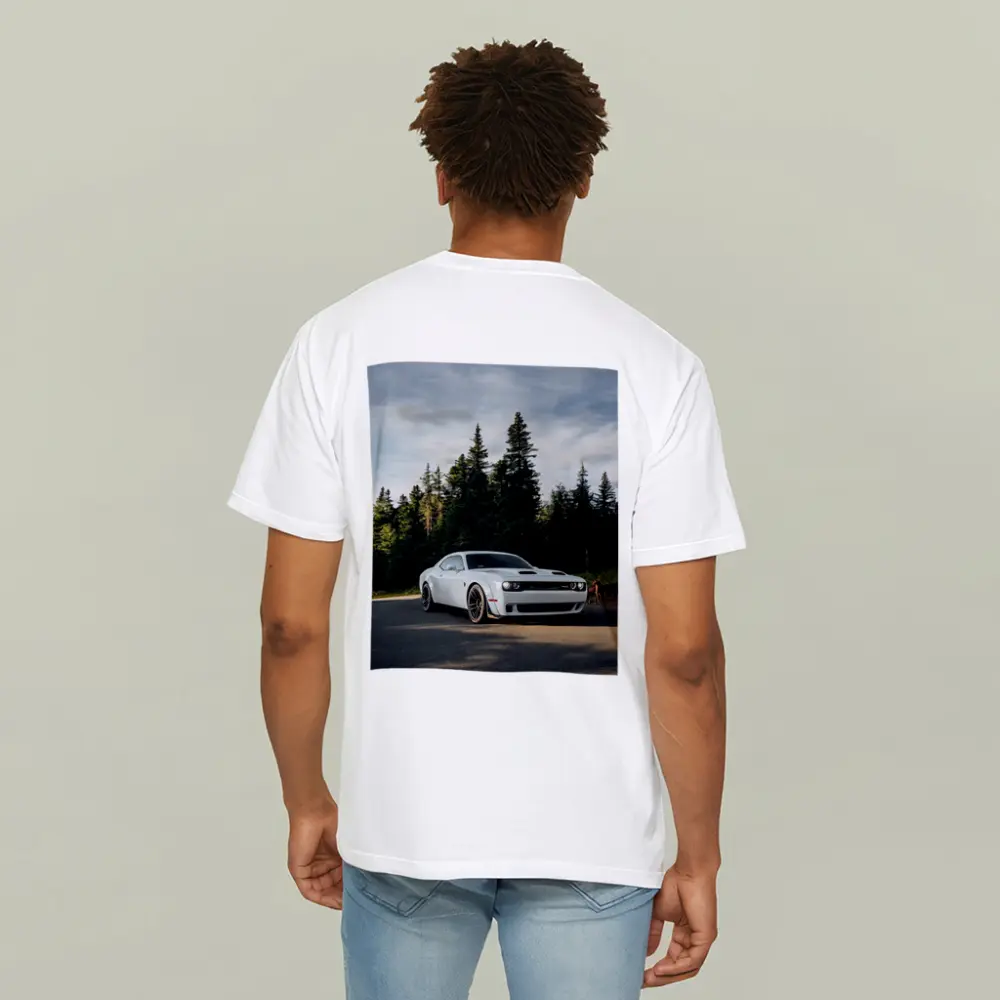 Dodge Challenger Hellcat White Forest Road – T-Shirts
