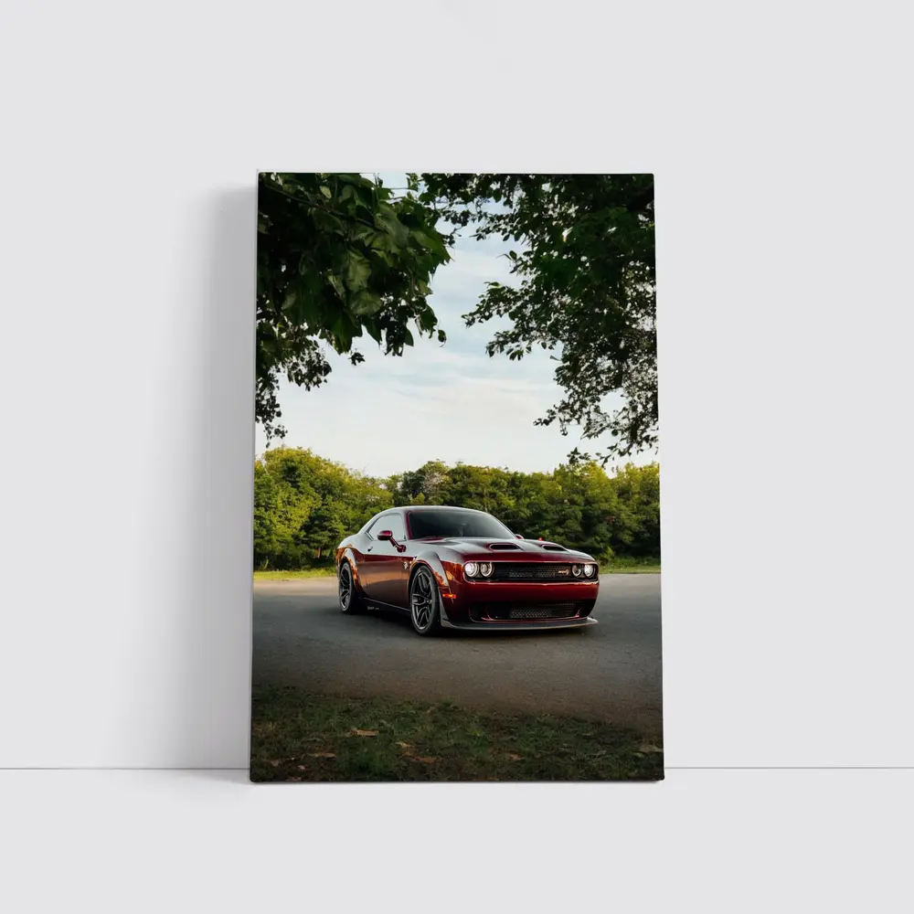 Dodge Challenger Hellcat Parked Under Trees – Wall Art