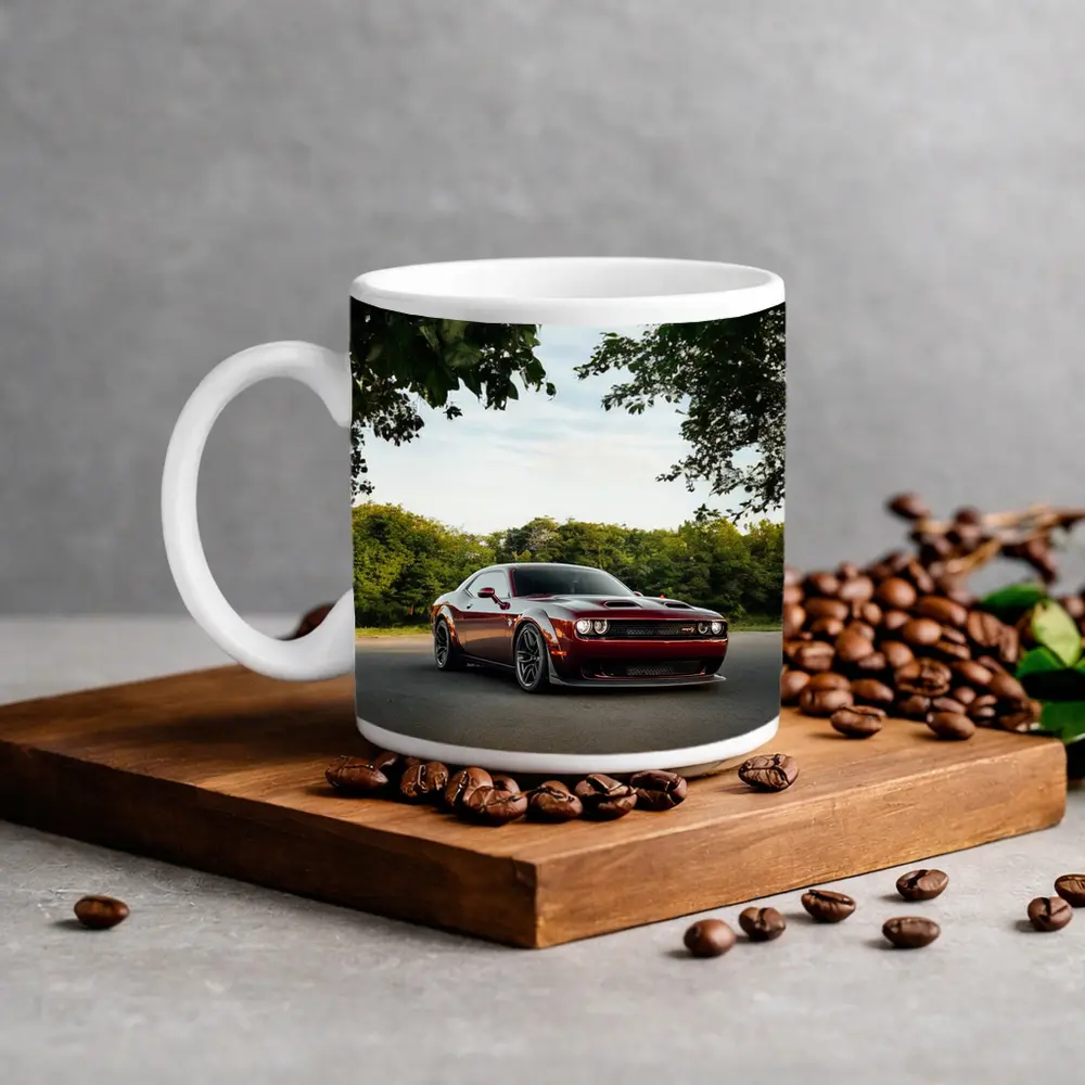 Dodge Challenger Hellcat Parked Under Trees – Mugs